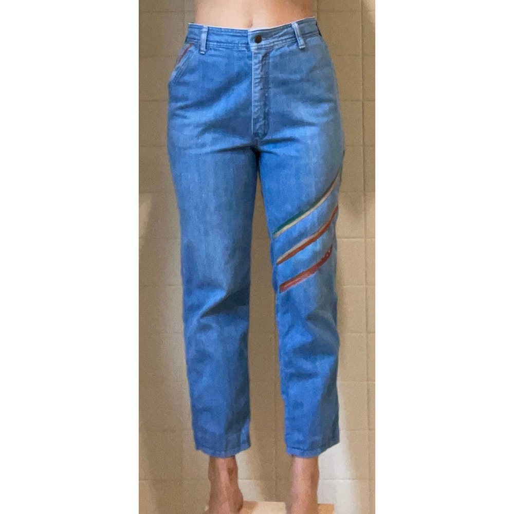 Vintage Faded Glory Jeans Leather Stripes 1970's … - image 2